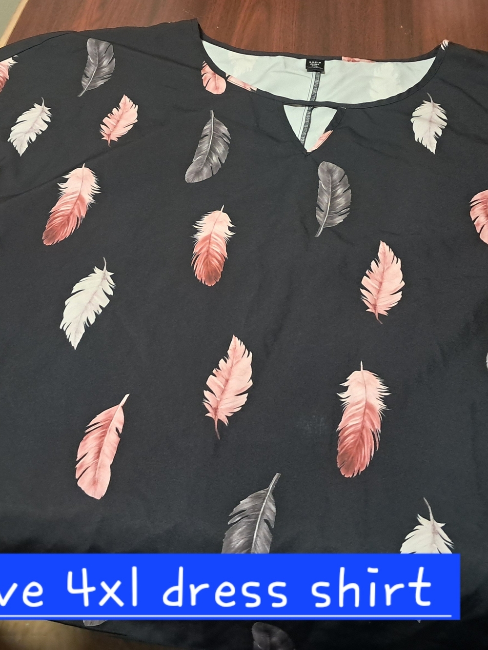 SHEIN Black Tunic with Pink and Gray Feather Print